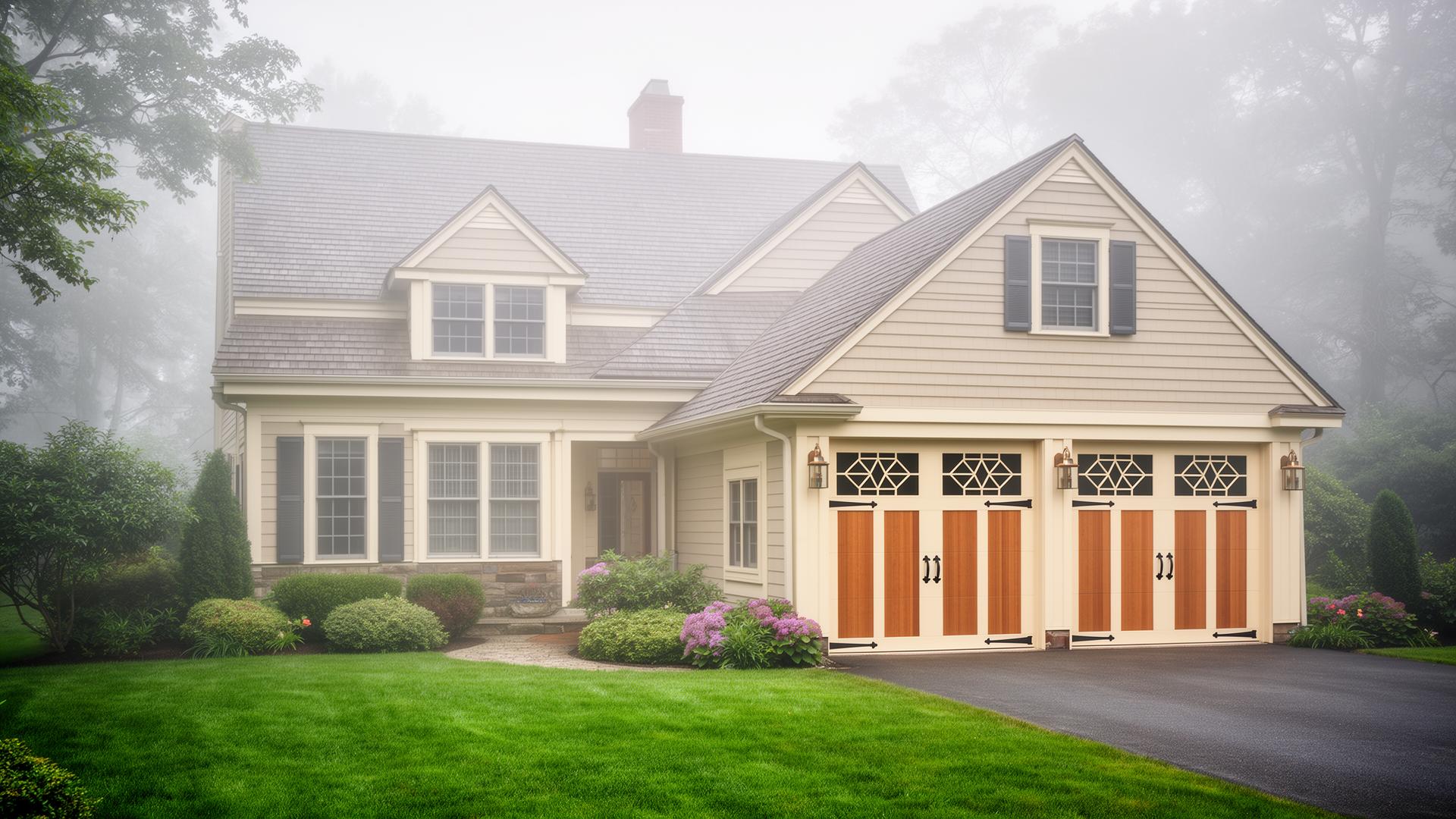 Beautiful carriage-style garage doors on New England colonial home